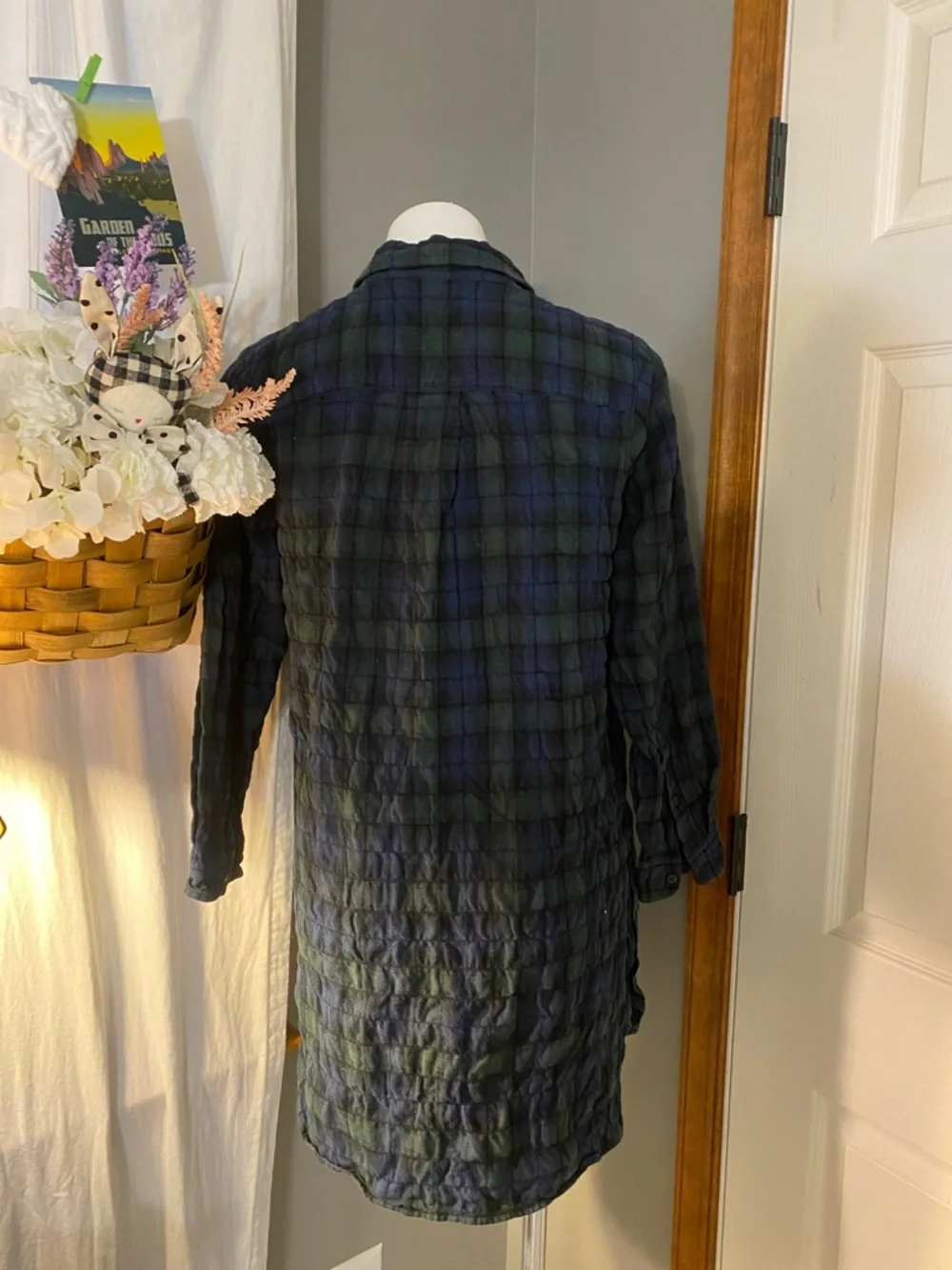Madewell Plaid Button-Front Tunic Shirt Dress - Navy & Forest Green